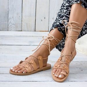 Women’s 10M or 10N leather Greek gladiator adjustable lace up flat sandals NEW